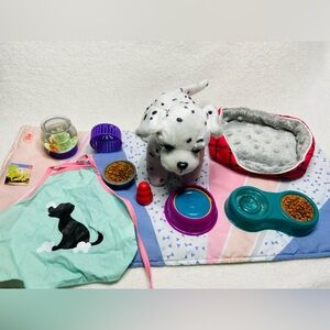Our Generation Dog Lot Doll Dog + OG Blanket + OG Food Toy Lot